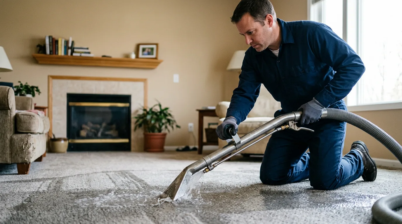 Water damage restoration technician working near Sheffield, TX